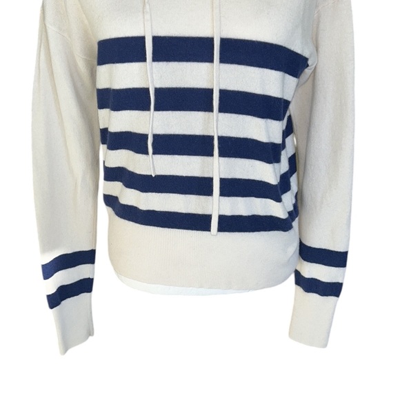 Vineyard Vines Cream & Blue Striped Cashmere & Wool Pullover Hoodie Sweater - M - Picture 6 of 15